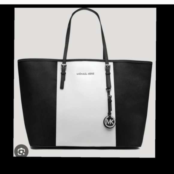 Michael Kors Handbags - Michael Kors Large Tote Bag Black White Logo Shoulder Purse Travel Work Classic